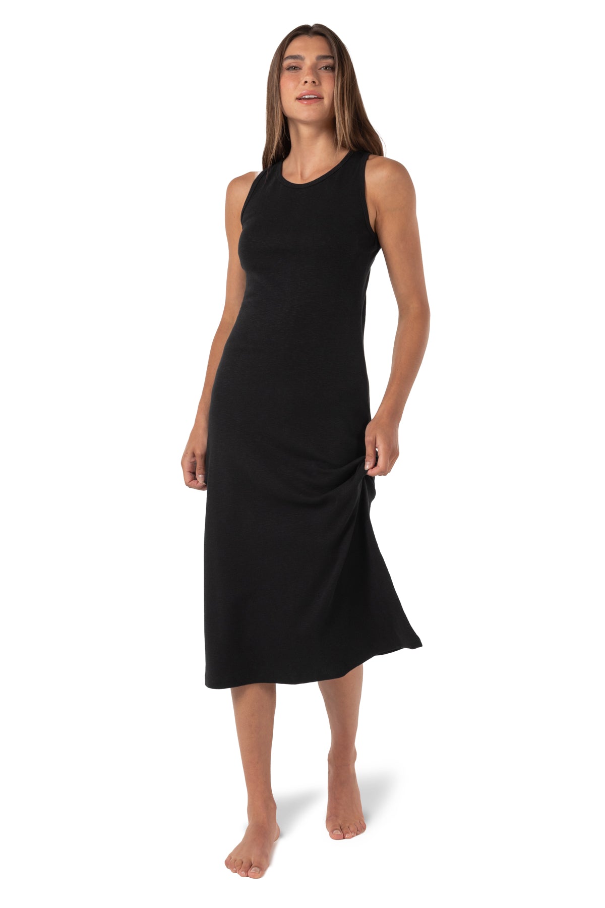 Robe longueur cheville sans manches côtelée Flora