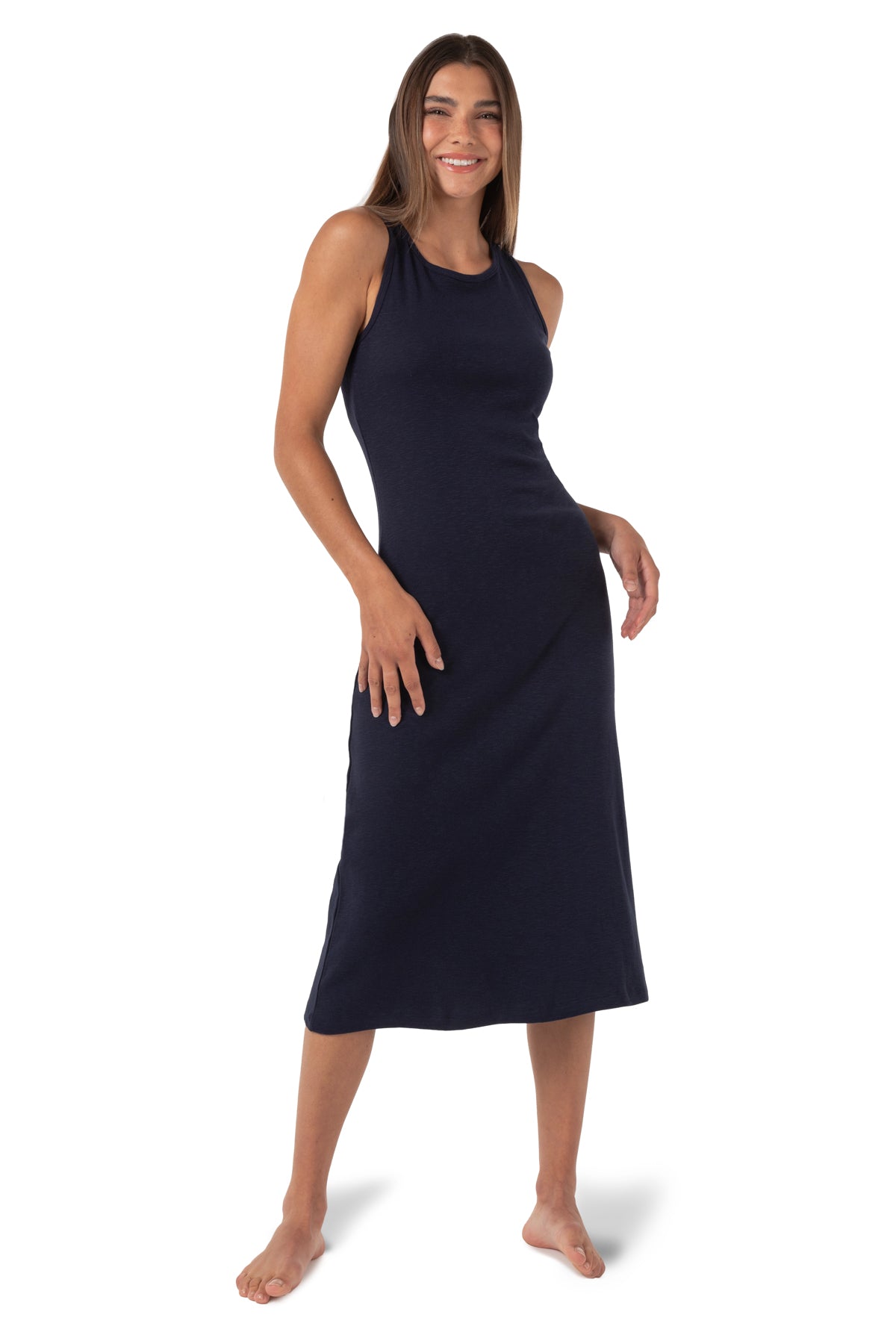 Robe longueur cheville sans manches côtelée Flora