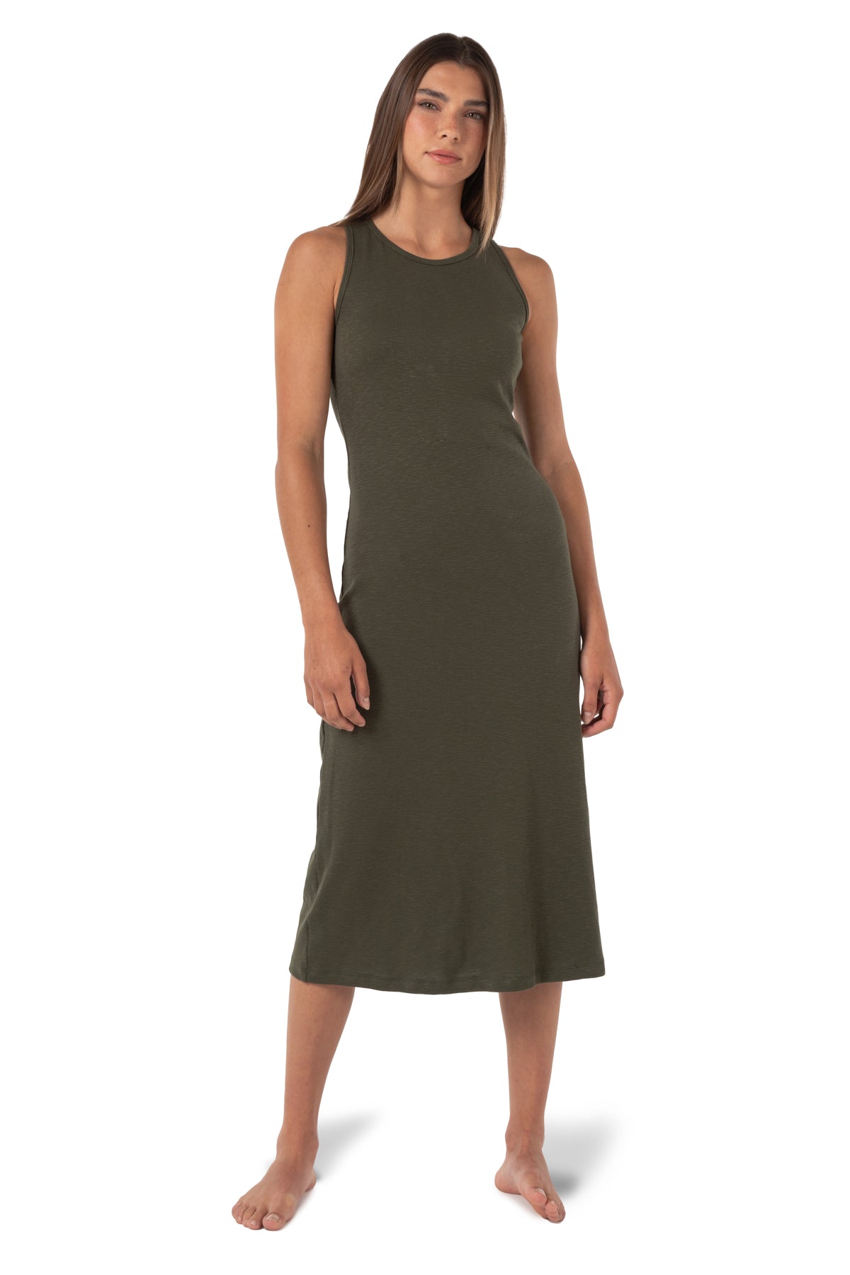 Robe longueur cheville sans manches côtelée Flora