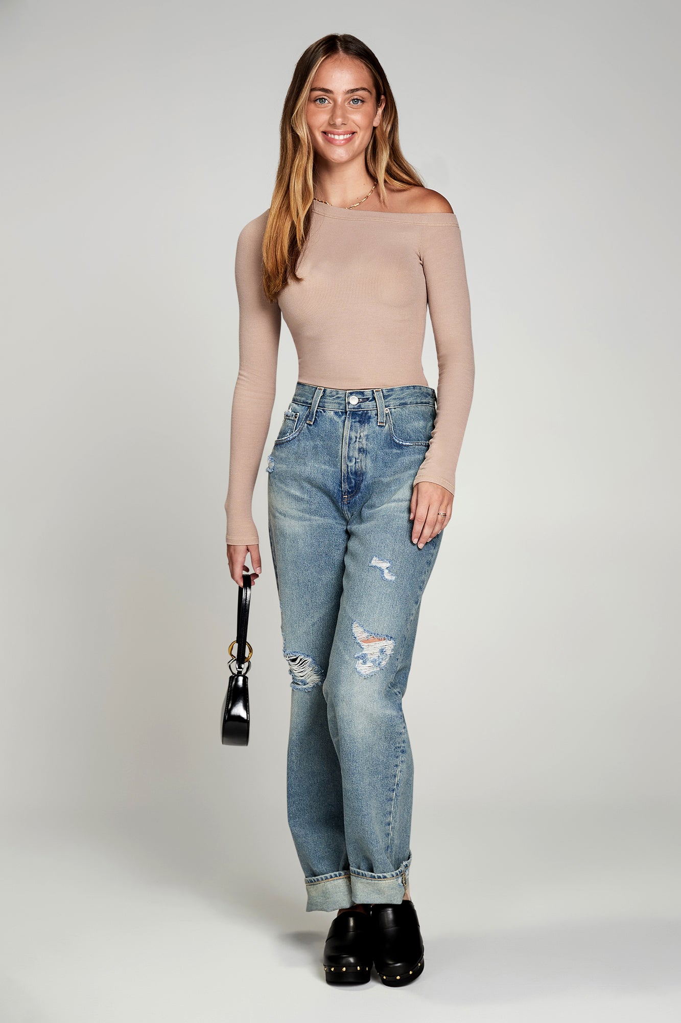 Baby Rib Off-Shoulder Long Sleeve